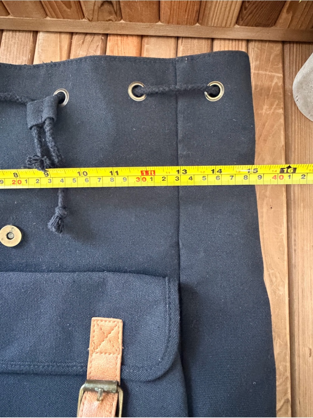 Black XL Canvas Backpack w/Camel Faux Leather Trim Minimalist, School Travel Bag - Picture 10 of 11